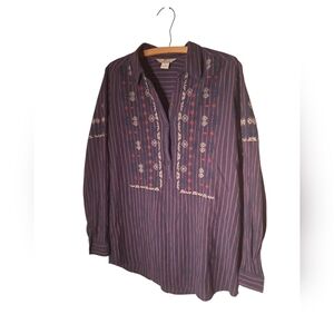 Bob Timberlake Embroidered BATIK  Boho Long Sleeved Cotton Blouse MEDIUM